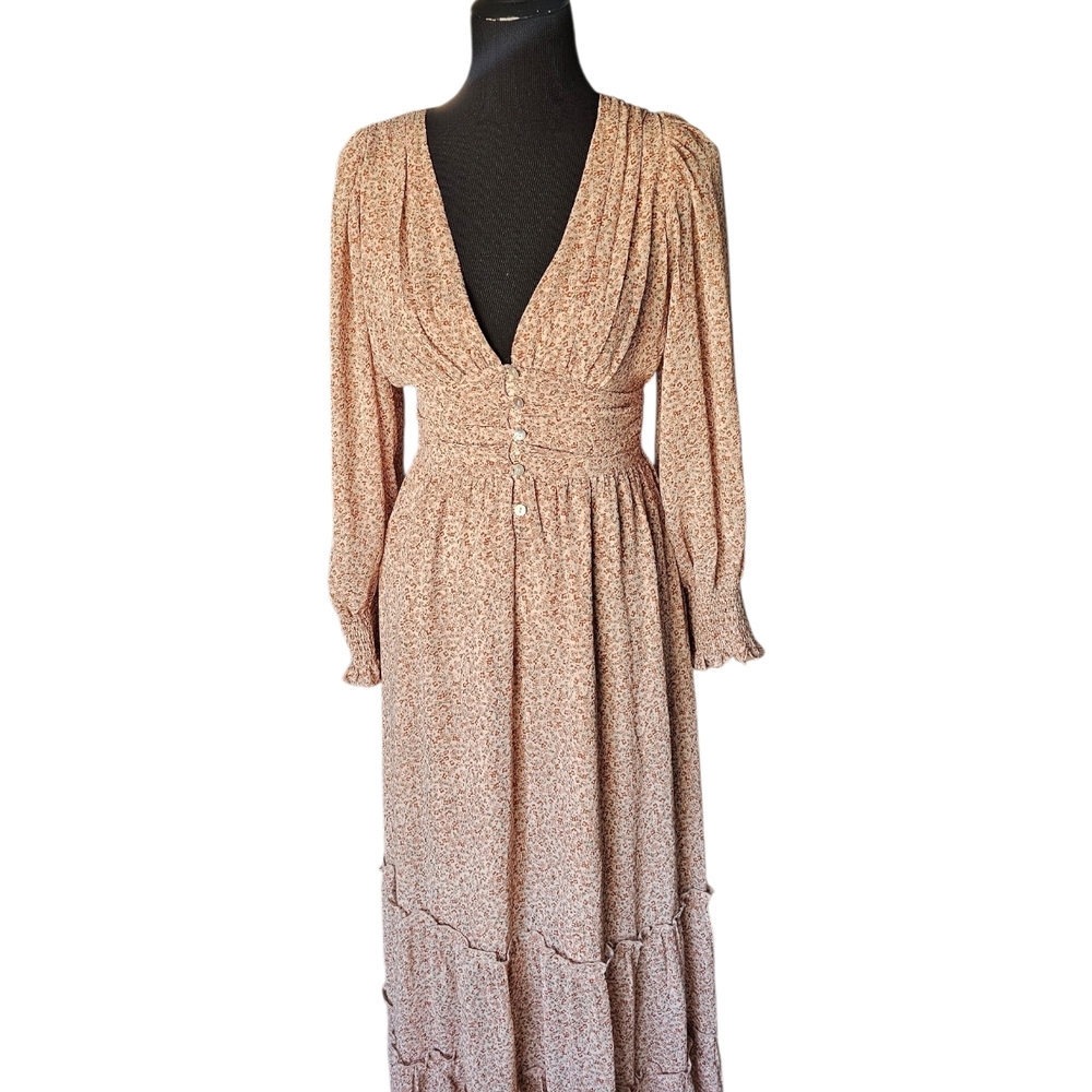 Altar'd State Blush Floral V-Neck Maxi Dress
